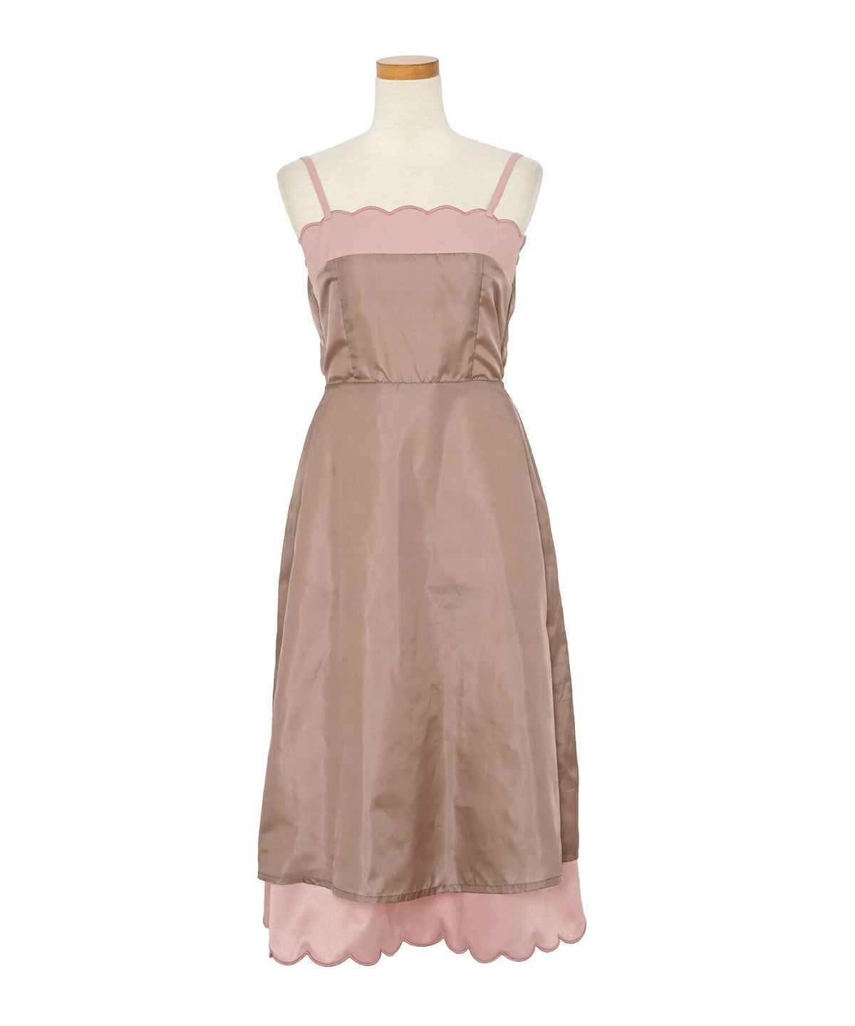 キャミ ワンピース スカラップ刺繍 ロング丈 無地 大人 フェミニン レディース 春夏 秋冬 アイボリー  ピンク チャコール ブラック オールシーズン 