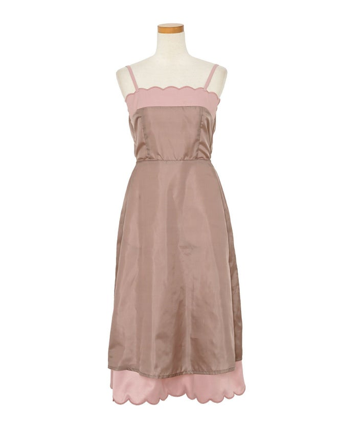 キャミ ワンピース スカラップ刺繍 ロング丈 無地 大人 フェミニン レディース 春夏 秋冬 アイボリー  ピンク チャコール ブラック オールシーズン