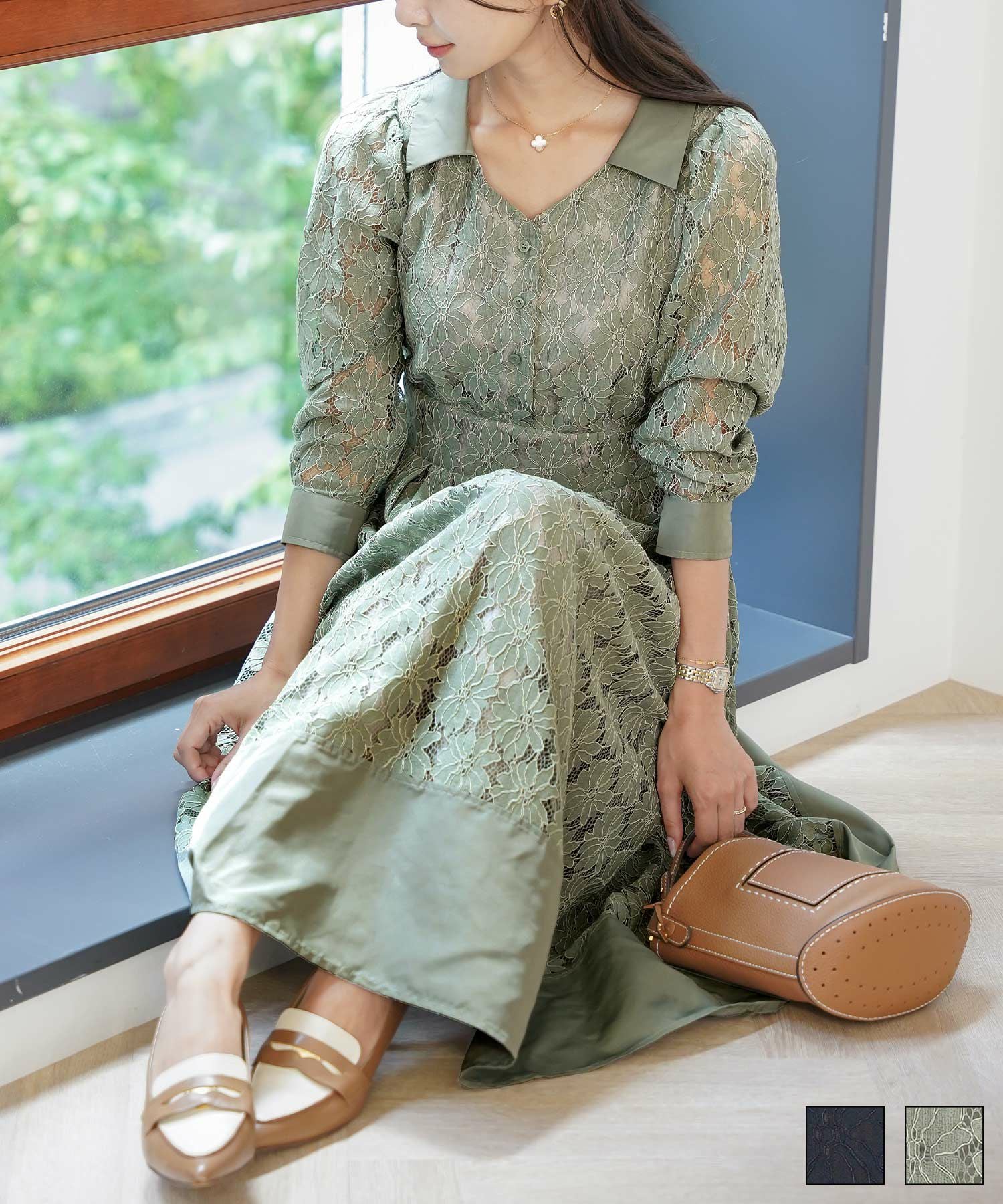 Occasion-SALE 花柄 レース コンビ ワンピース le reve vaniller 全2色