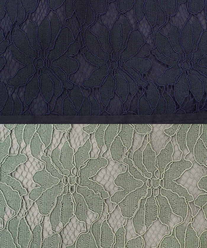 花柄 ワンピース タフタ 切替 開襟 フレア シルエット 長袖 レース タック入り 裏地付き ポケット付き 9分袖 ギャザー 袖口カフス 大人フェミニン 上品 華やか 女性らしい 立体感 エレガント 季節感 透け感 セミオケージョン 結婚式 デート 食事会