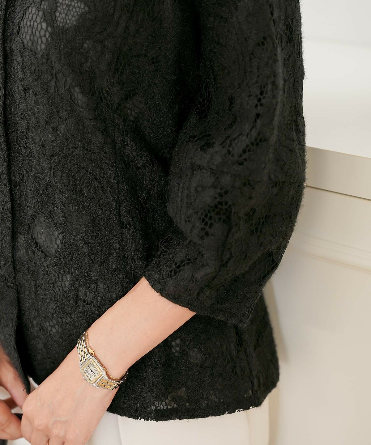 レース ブラウス 起毛 トップス 花柄 ペイズリー ランタンスリーブ 二の腕カバー パールボタン 7分袖 フェミニン 秋冬 ウエストシェイプ 大人可愛い 上品 華やか フェミニン エレガント きれいめ