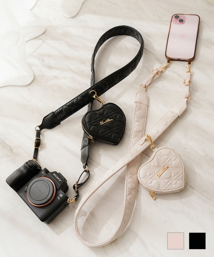 小物 ストラップ マルチウェイ カメラ スマホ スマホケース ハンディファン 手持ち 扇風機 うちわ ハートキルティング カワイイ おしゃれ トレンド オリジナル ハートキルティング マルチウェイ ストラップ le reve vaniller