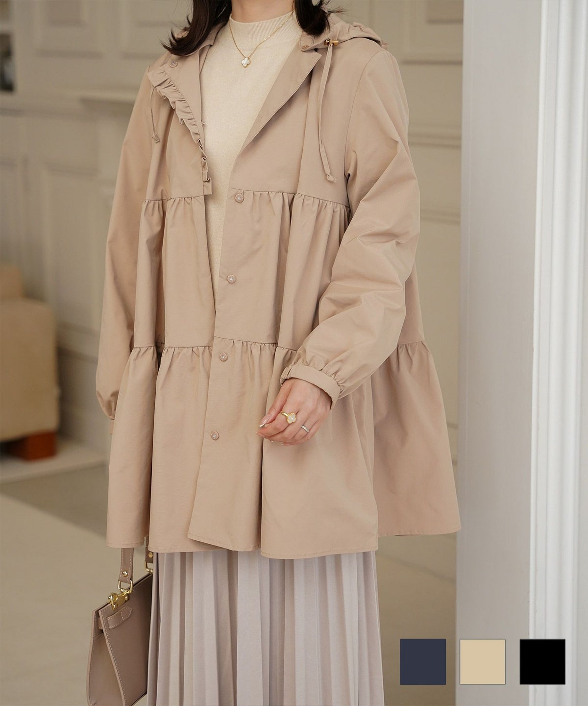 2way ティアード デザイン ライトアウター コート ネイビー ベージュ ブラック M 2way ティアードデザイン ライトアウター HUIT