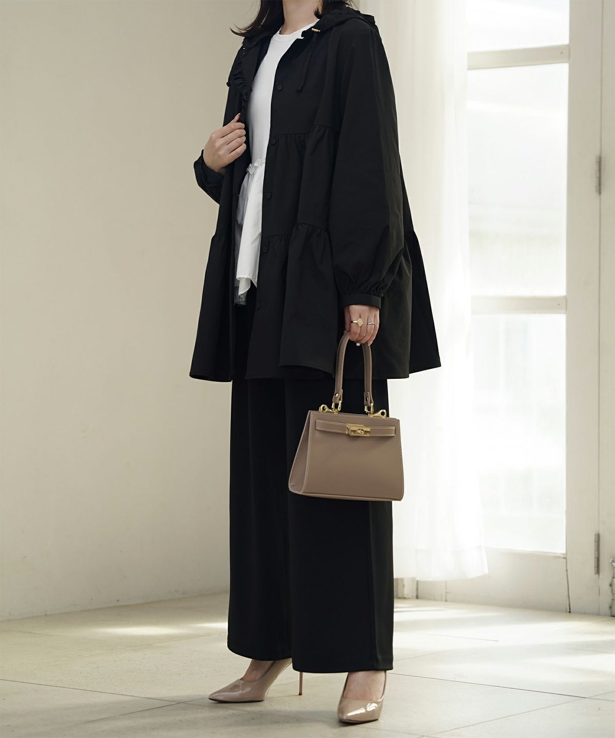 2way ティアード デザイン ライトアウター コート ネイビー/ベージュ/ブラック/M