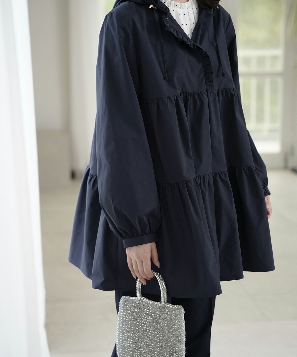 2way ティアード デザイン ライトアウター コート ネイビー/ベージュ/ブラック/M