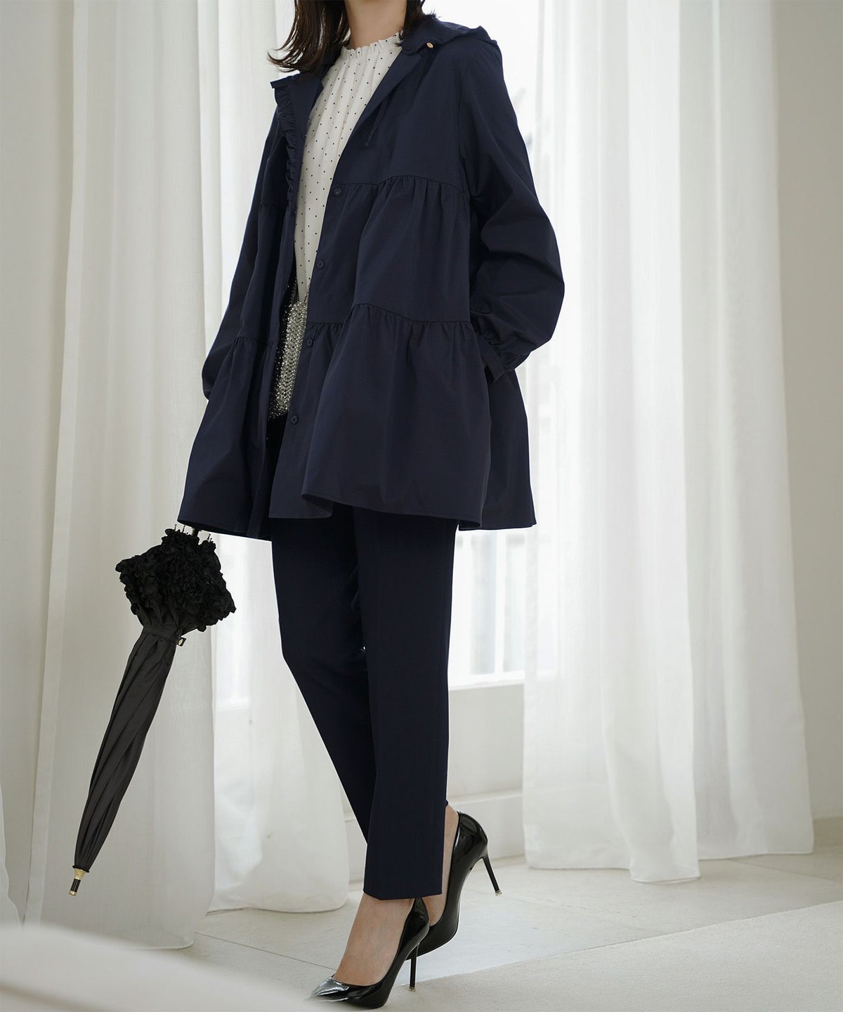 2way ティアード デザイン ライトアウター コート ネイビー/ベージュ/ブラック/M