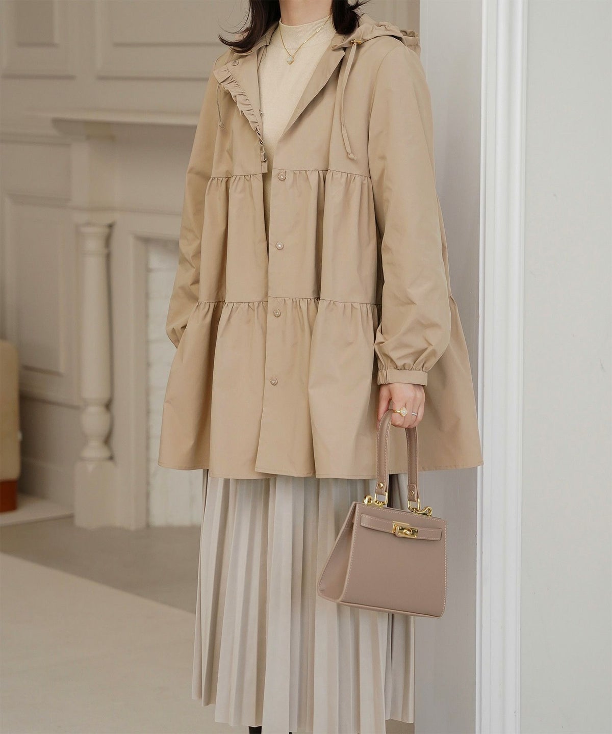 2way ティアード デザイン ライトアウター コート ネイビー/ベージュ/ブラック/M