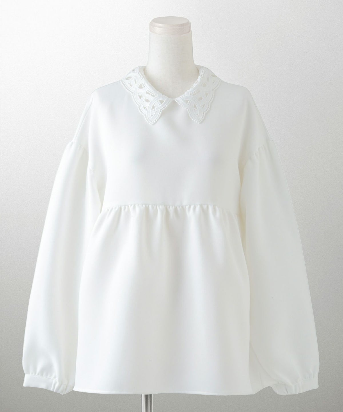 レース 襟付き ブラウス レディース レース襟 長袖 フレア ペプラム チュニック きれいめ 洗える ホワイト/ネイビー/ブラック/M