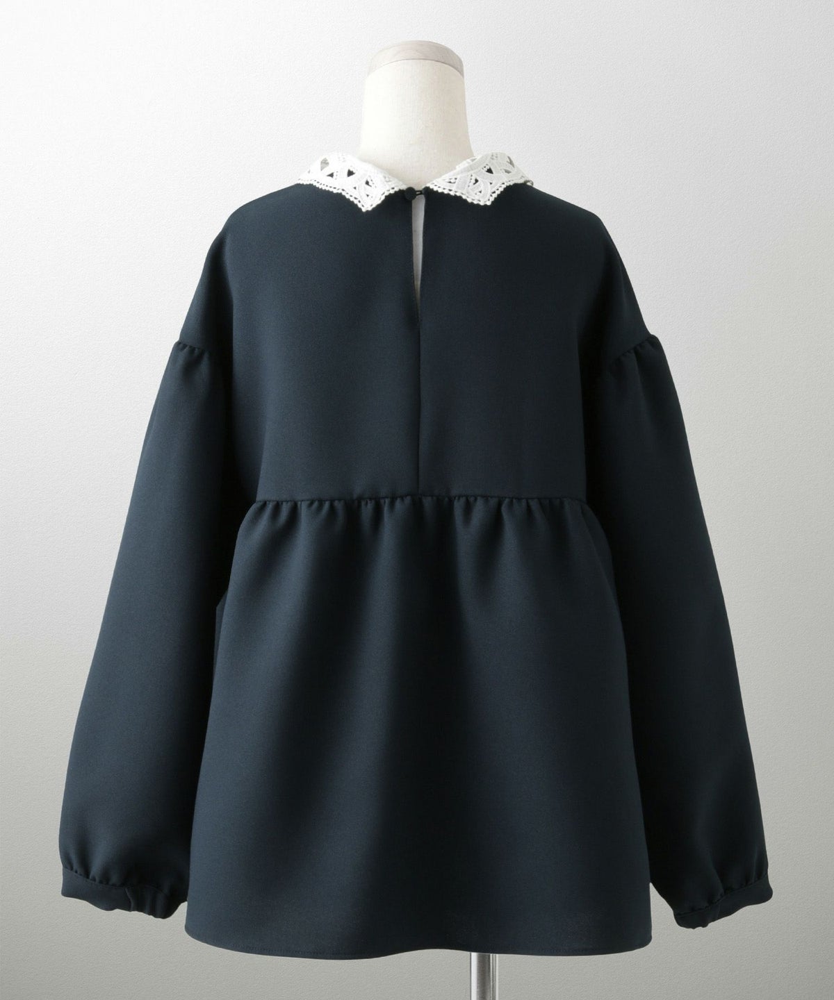 レース 襟付き ブラウス レディース レース襟 長袖 フレア ペプラム チュニック きれいめ 洗える ホワイト/ネイビー/ブラック/M