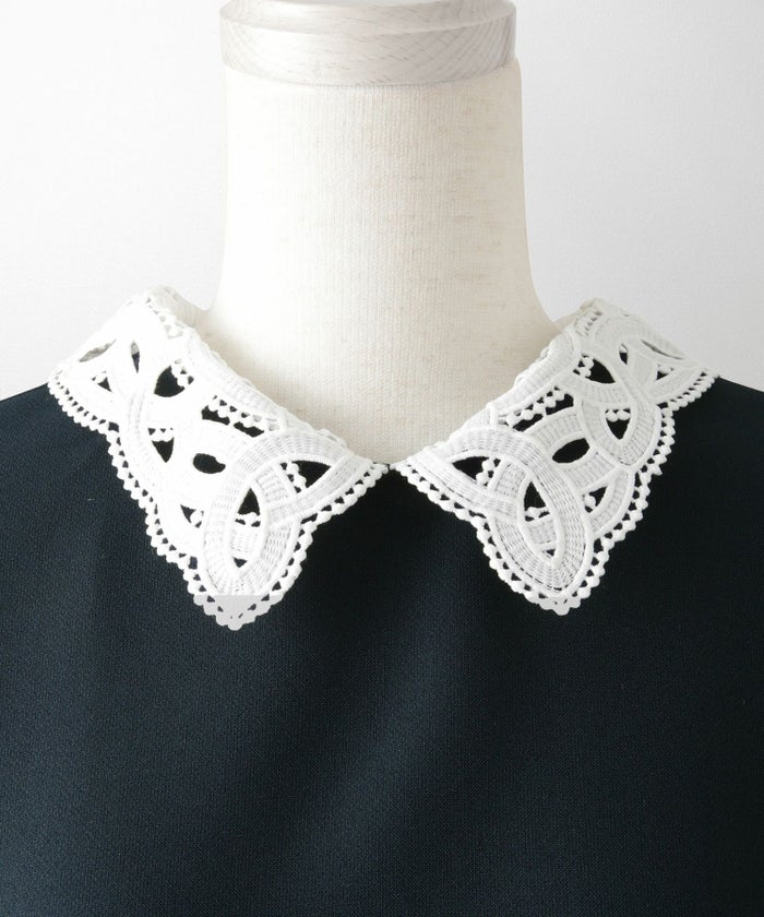 レース 襟付き ブラウス レディース レース襟 長袖 フレア ペプラム チュニック きれいめ 洗える ホワイト/ネイビー/ブラック/M