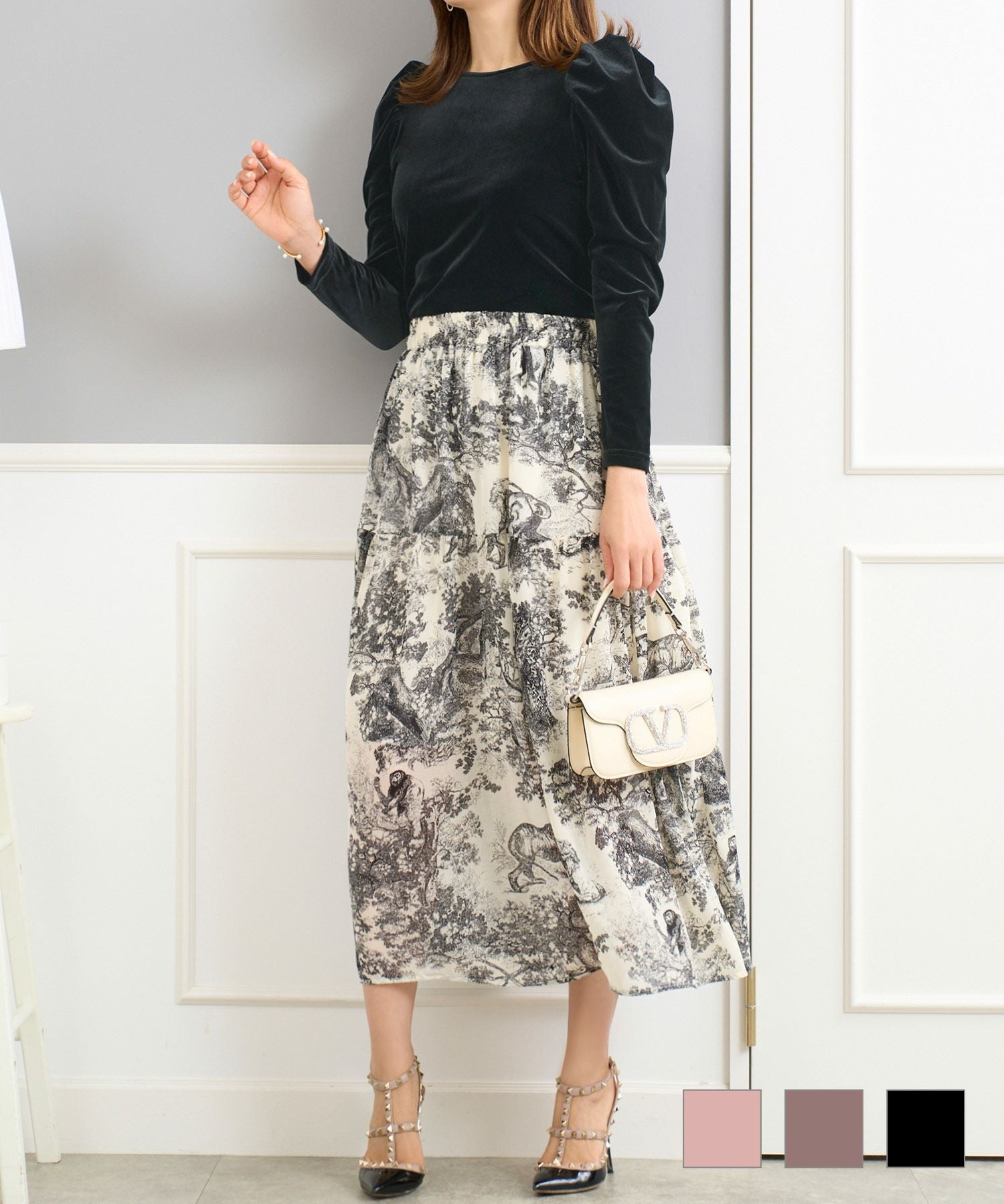 フロッキー ドット ロング スカート Prima Scherrer 全1色｜psc611