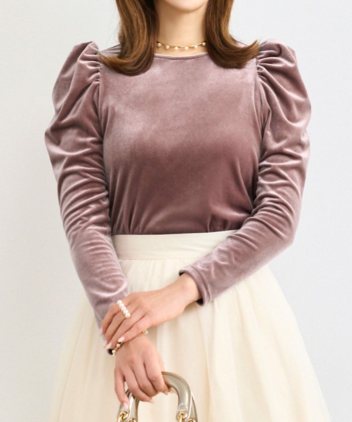 トップス レディース 長袖 ベロア オフィス きれいめ 上品 かわいい 黒 ピンク 秋冬 大人 ジョイントスペース