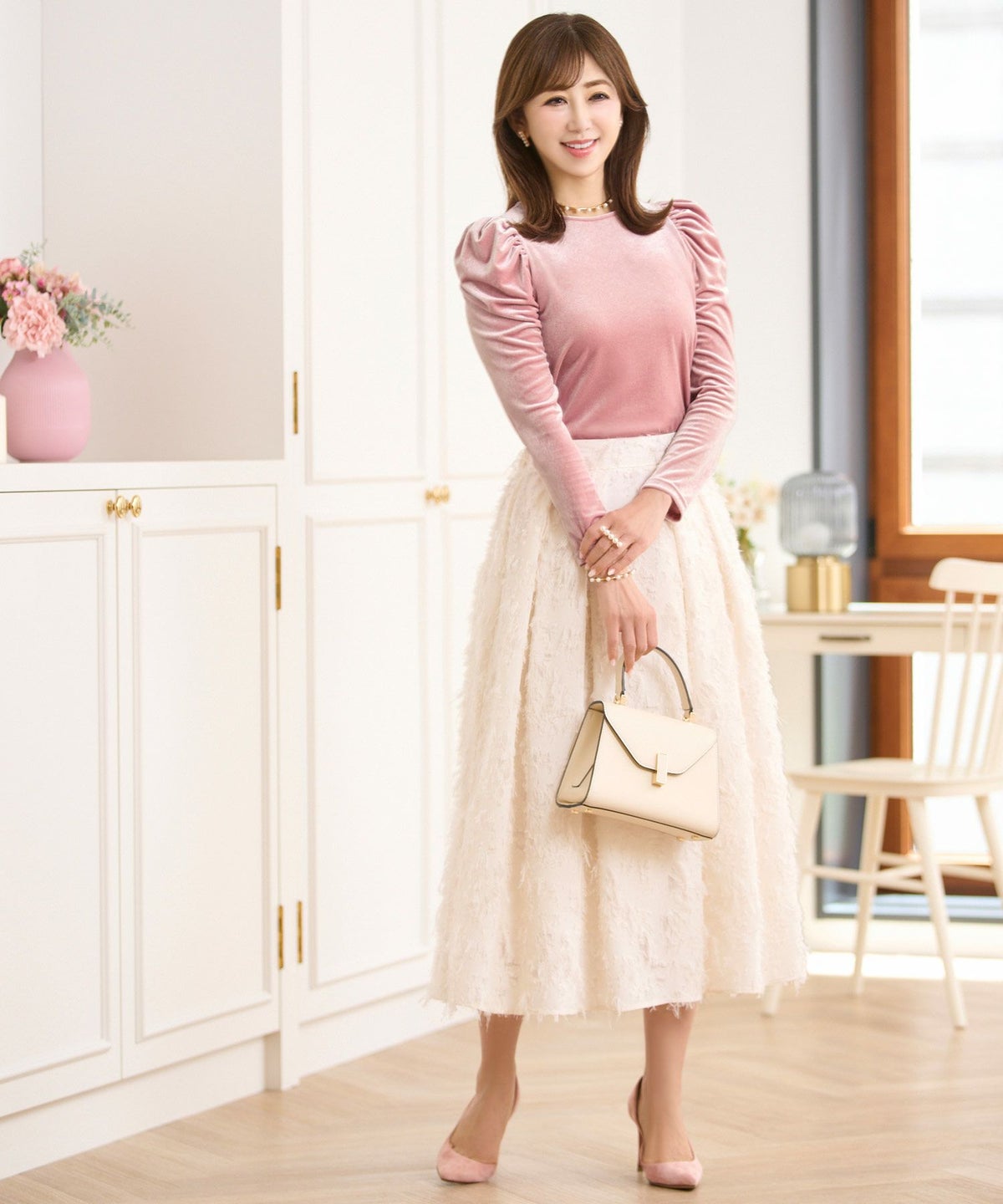 トップス レディース 長袖 ベロア オフィス きれいめ 上品 かわいい 黒 ピンク 秋冬 大人 ジョイントスペース