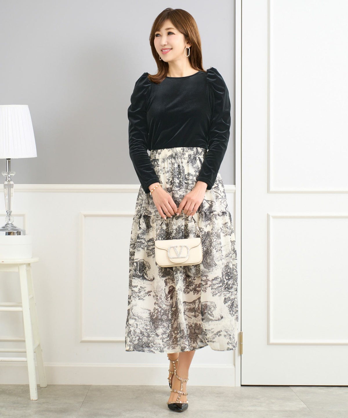 トップス レディース 長袖 ベロア オフィス きれいめ 上品 かわいい 黒 ピンク 秋冬 大人 ジョイントスペース