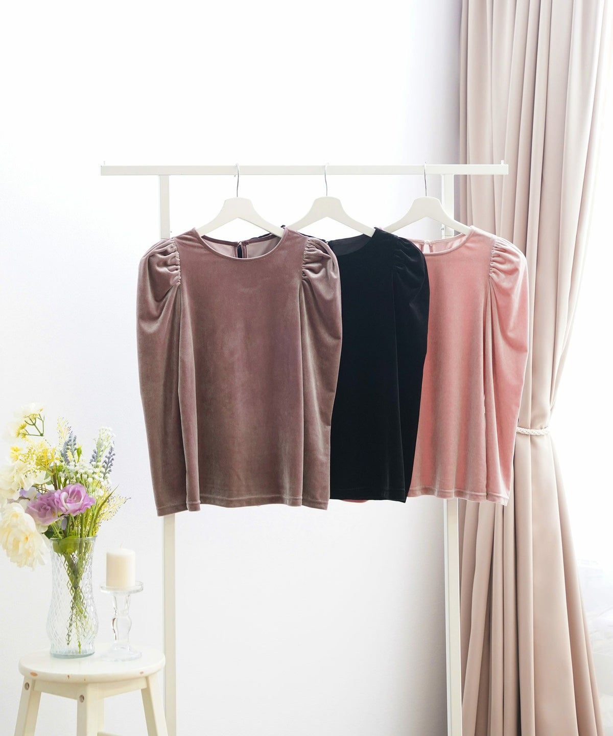 トップス レディース 長袖 ベロア オフィス きれいめ 上品 かわいい 黒 ピンク 秋冬 大人 ジョイントスペース
