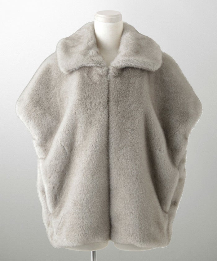 レディース  ジレ ファー フェイクファー ジャケット アウター 秋 冬 きれいめ ライトグレー/キャメル/M/ノースリーブ