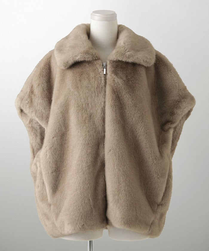 レディース  ジレ ファー フェイクファー ジャケット アウター 秋 冬 きれいめ ライトグレー/キャメル/M/ノースリーブ