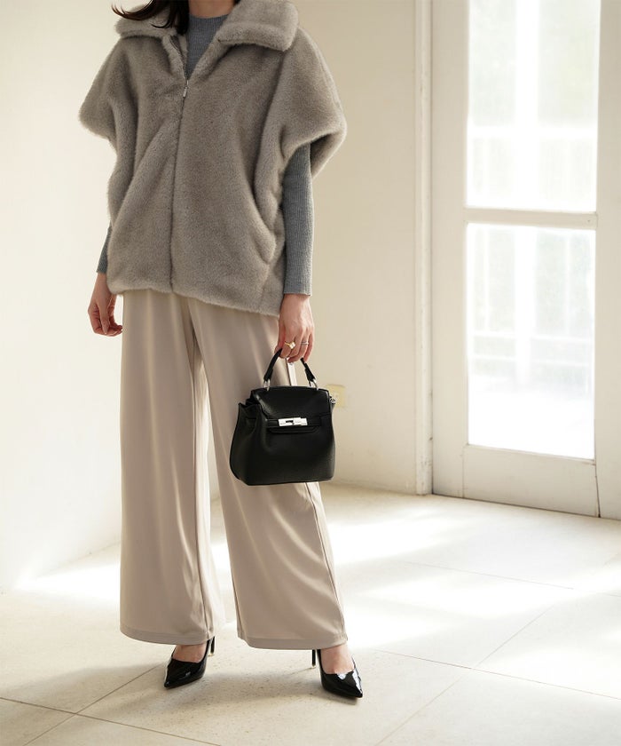 レディース  ジレ ファー フェイクファー ジャケット アウター 秋 冬 きれいめ ライトグレー/キャメル/M/ノースリーブ