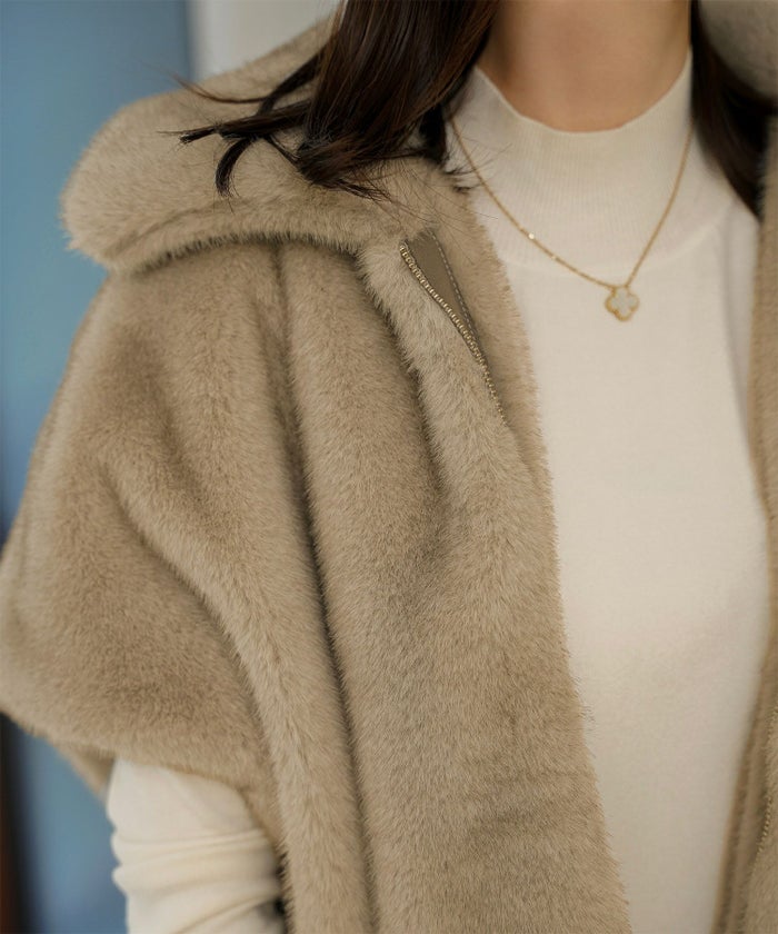 レディース  ジレ ファー フェイクファー ジャケット アウター 秋 冬 きれいめ ライトグレー/キャメル/M/ノースリーブ