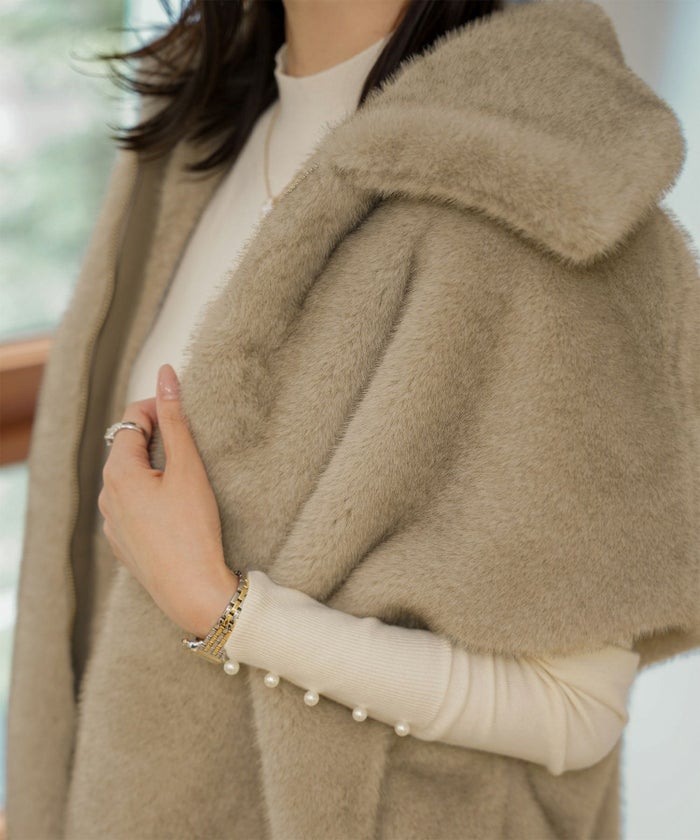 レディース  ジレ ファー フェイクファー ジャケット アウター 秋 冬 きれいめ ライトグレー/キャメル/M/ノースリーブ