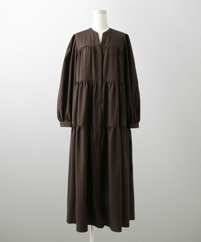 レディース 春 秋 冬 ティアードワンピース ロングワンピース マキシ丈 きれいめ 洗える ブラウン/ブラック/S/M/長袖