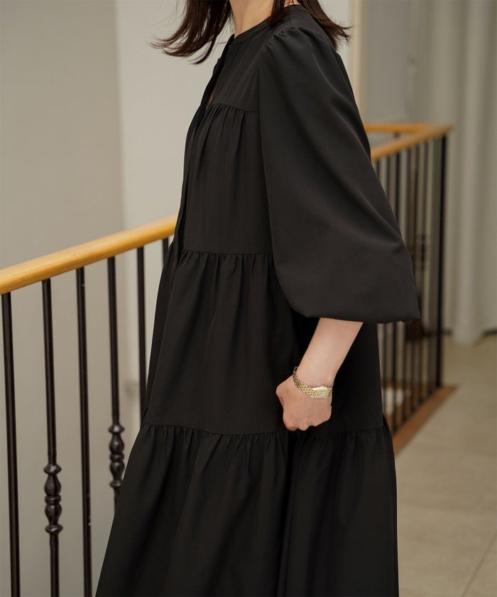 レディース 春 秋 冬 ティアードワンピース ロングワンピース マキシ丈 きれいめ 洗える ブラウン/ブラック/S/M/長袖