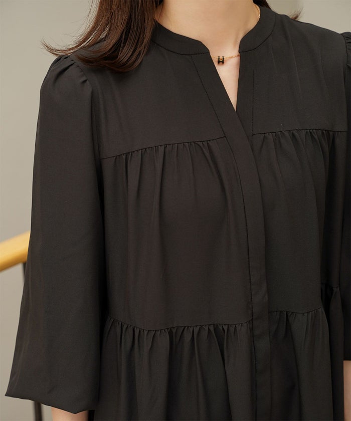 レディース 春 秋 冬 ティアードワンピース ロングワンピース マキシ丈 きれいめ 洗える ブラウン/ブラック/S/M/長袖