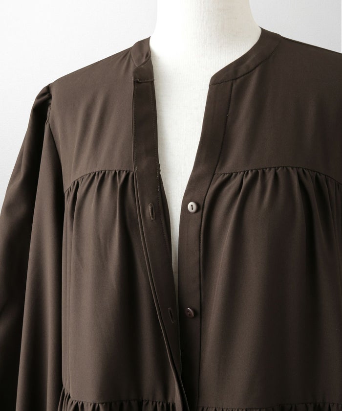 レディース 春 秋 冬 ティアードワンピース ロングワンピース マキシ丈 きれいめ 洗える ブラウン/ブラック/S/M/長袖