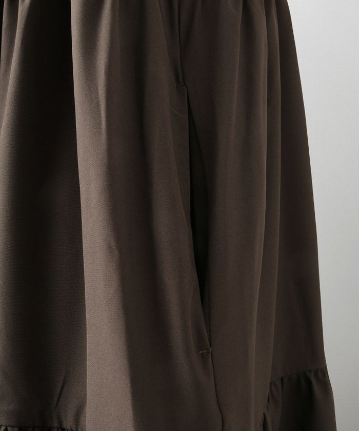 レディース 春 秋 冬 ティアードワンピース ロングワンピース マキシ丈 きれいめ 洗える ブラウン/ブラック/S/M/長袖