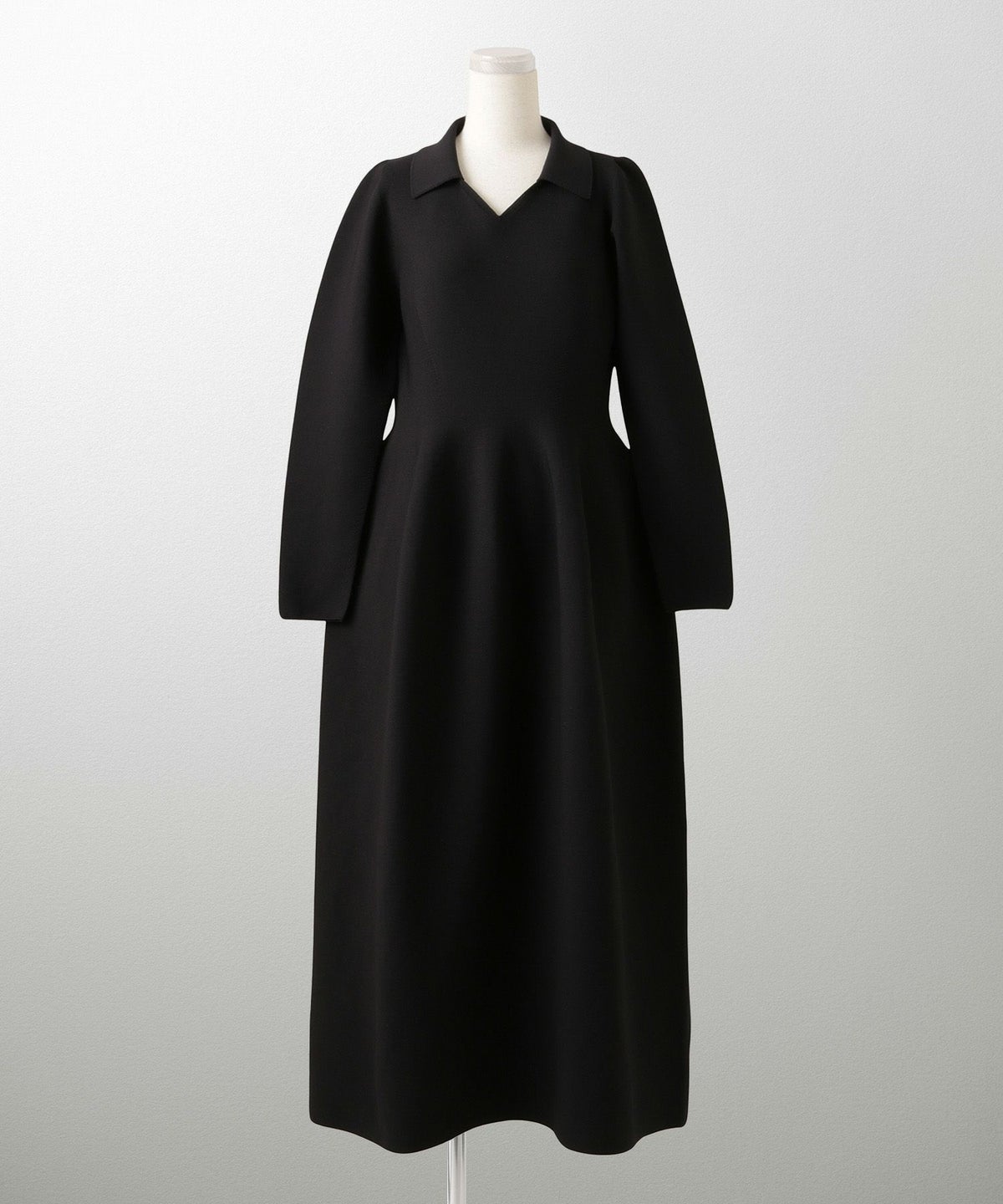 オープンカラー ホールガーメント ニット ワンピース レディース 春 秋 冬 ロング丈 マキシ丈 長袖 Vネック サックス/ベージュ/ブラック/S/M