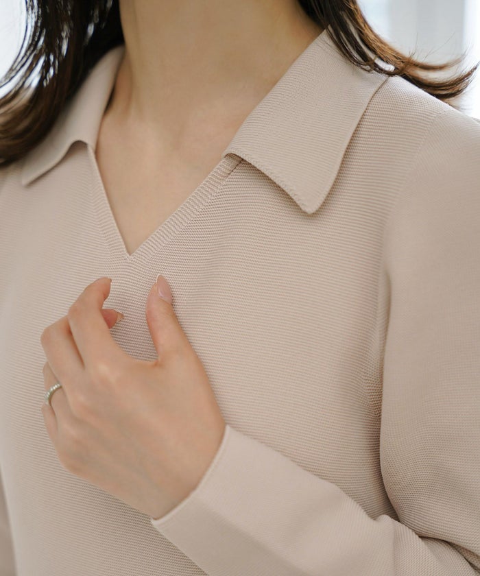 オープンカラー ホールガーメント ニット ワンピース レディース 春 秋 冬 ロング丈 マキシ丈 長袖 Vネック サックス/ベージュ/ブラック/S/M