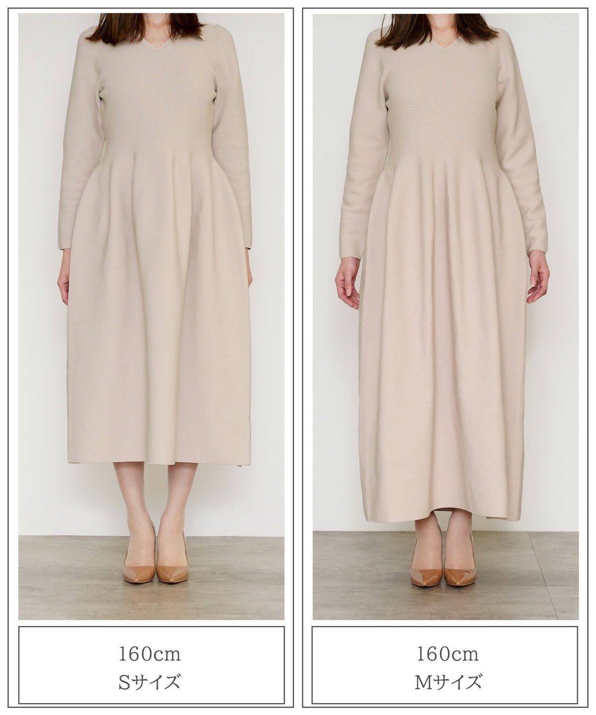 オープンカラー ホールガーメント ニット ワンピース レディース 春 秋 冬 ロング丈 マキシ丈 長袖 Vネック サックス/ベージュ/ブラック/S/M