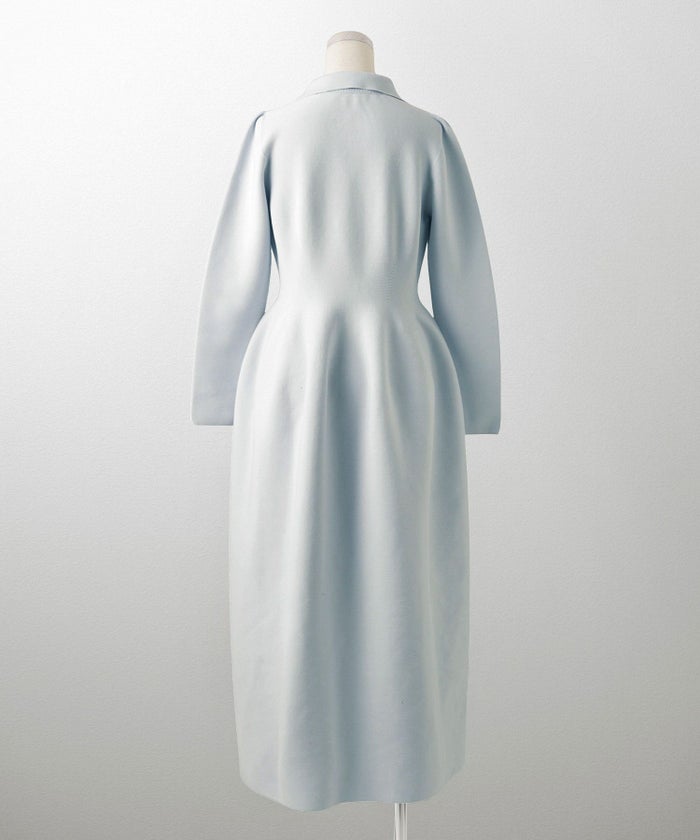 オープンカラー ホールガーメント ニット ワンピース レディース 春 秋 冬 ロング丈 マキシ丈 長袖 Vネック サックス/ベージュ/ブラック/S/M