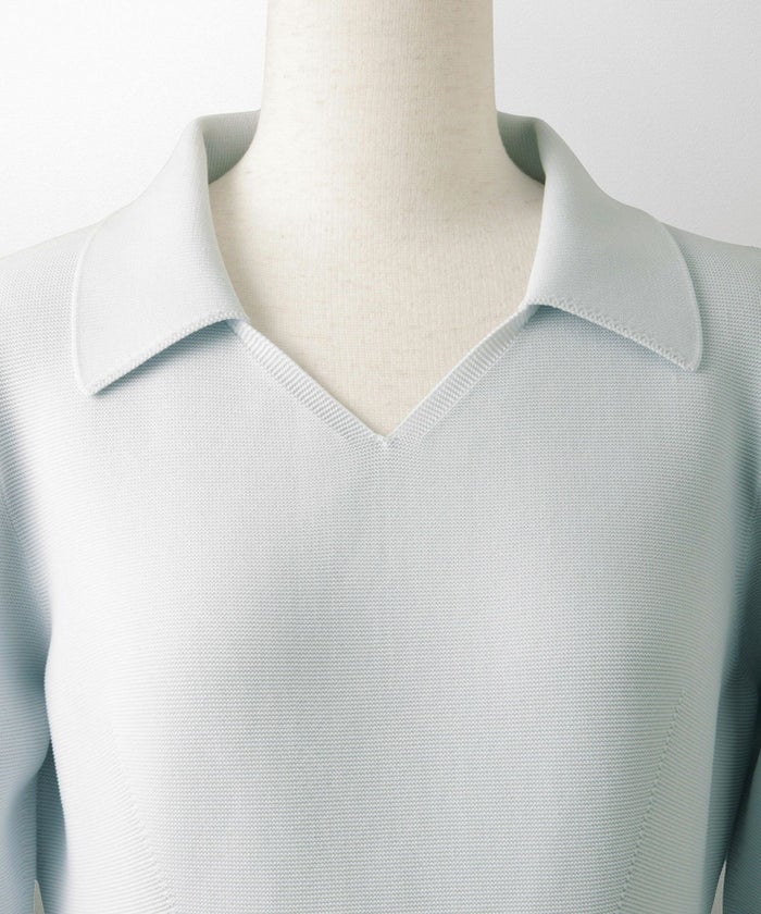 オープンカラー ホールガーメント ニット ワンピース レディース 春 秋 冬 ロング丈 マキシ丈 長袖 Vネック サックス/ベージュ/ブラック/S/M