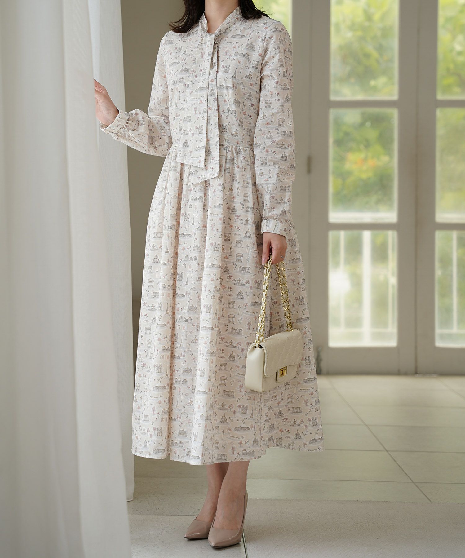 CLEARANCE-SALE ボウタイ ワンピース Made with Liberty Fabric HUIT