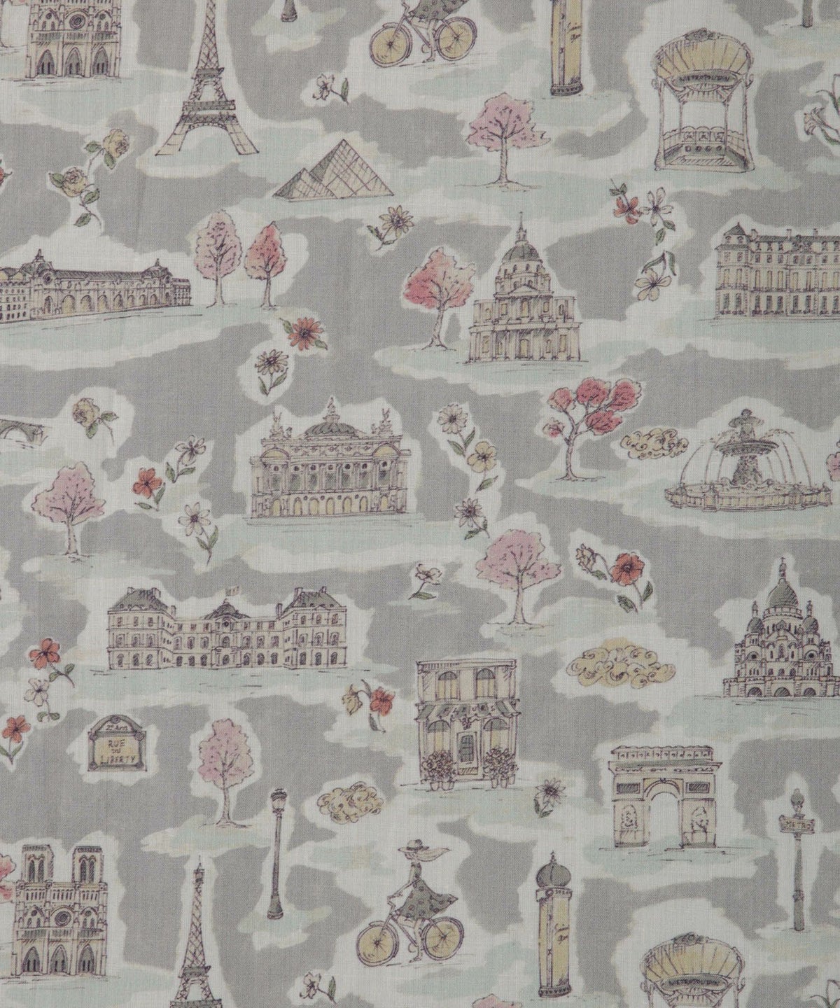 レディース ワンピース ボウタイ リバティ柄 長袖 パリ 陶器 長袖 きれいめ 上品 洗える グレー/ピンク/ブルー/ベージュ/M