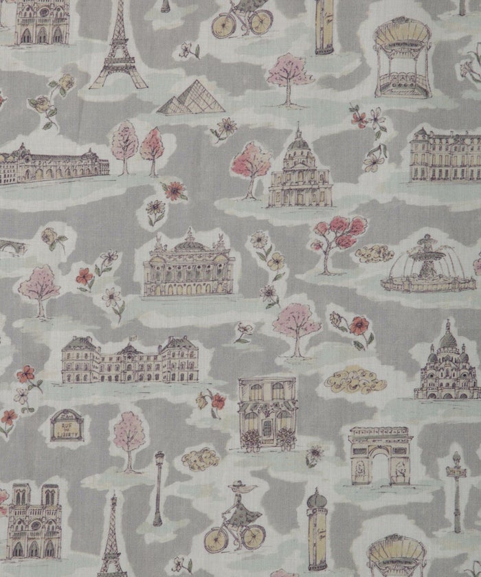 レディース ワンピース ボウタイ リバティ柄 長袖 パリ 陶器 長袖 きれいめ 上品 洗える グレー/ピンク/ブルー/ベージュ/M