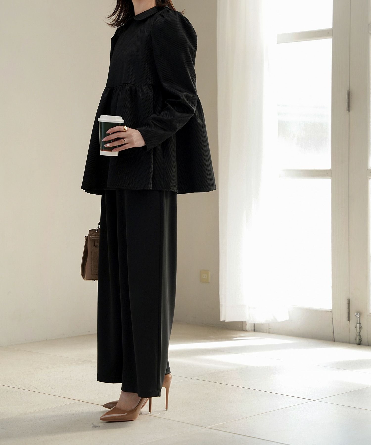 襟付き ジャガード ペプラム ブラウス HUIT 全3色｜hit831-0301【1