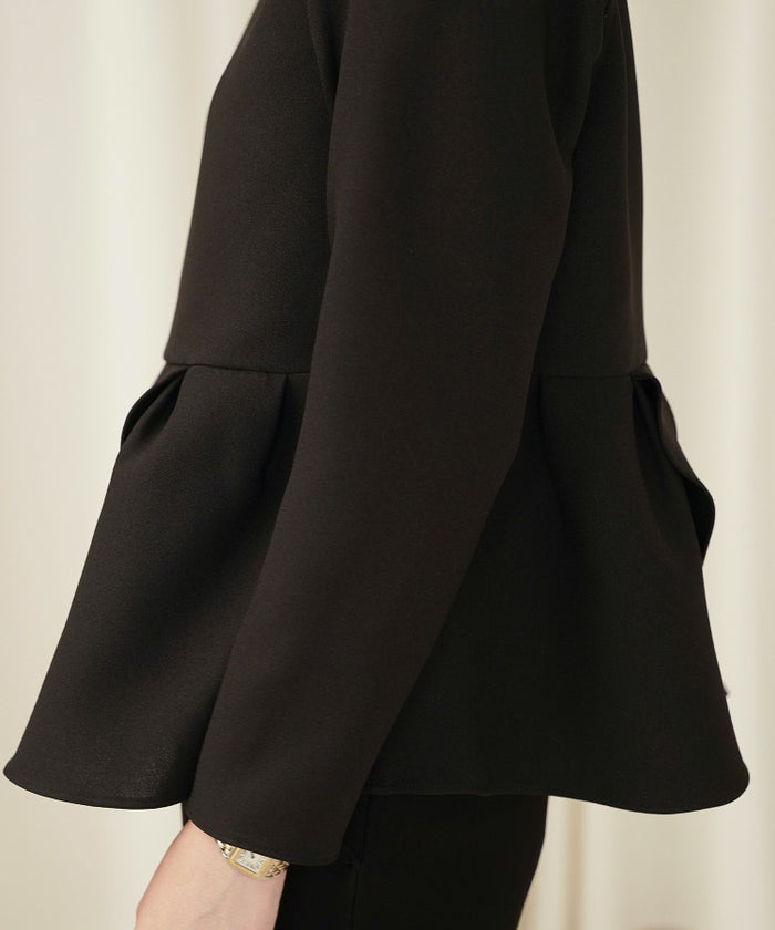 バラモチーフ クロス トップス ラウス  サテン 薔薇 ペプラム 長袖 セレモニー オケージョン 上品 オフィス ホワイト/ブラック/M/長袖