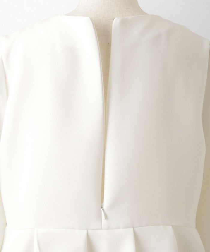 バラモチーフ クロス トップス ラウス  サテン 薔薇 ペプラム 長袖 セレモニー オケージョン 上品 オフィス ホワイト/ブラック/M/長袖