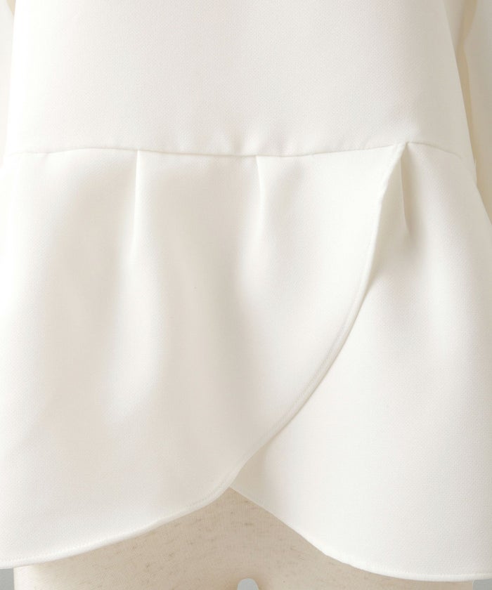 バラモチーフ クロス トップス ラウス  サテン 薔薇 ペプラム 長袖 セレモニー オケージョン 上品 オフィス ホワイト/ブラック/M/長袖