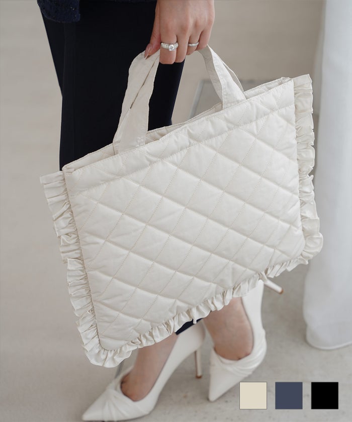 レディース バッグ 無地 キルティング オケージョン オフィス 学校行事 春 夏 秋 冬 サブバッグ アイボリー ネイビー ブラック フリー キルティング サブバッグ HUIT