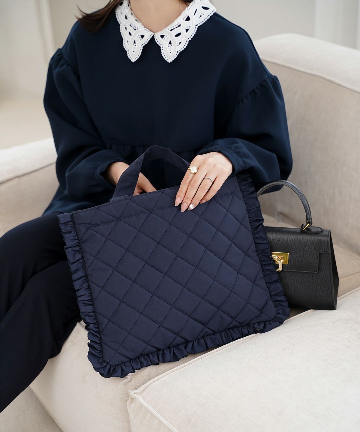 レディース バッグ 無地 キルティング オケージョン オフィス 学校行事 春 夏 秋 冬 サブバッグ アイボリー ネイビー ブラック フリー