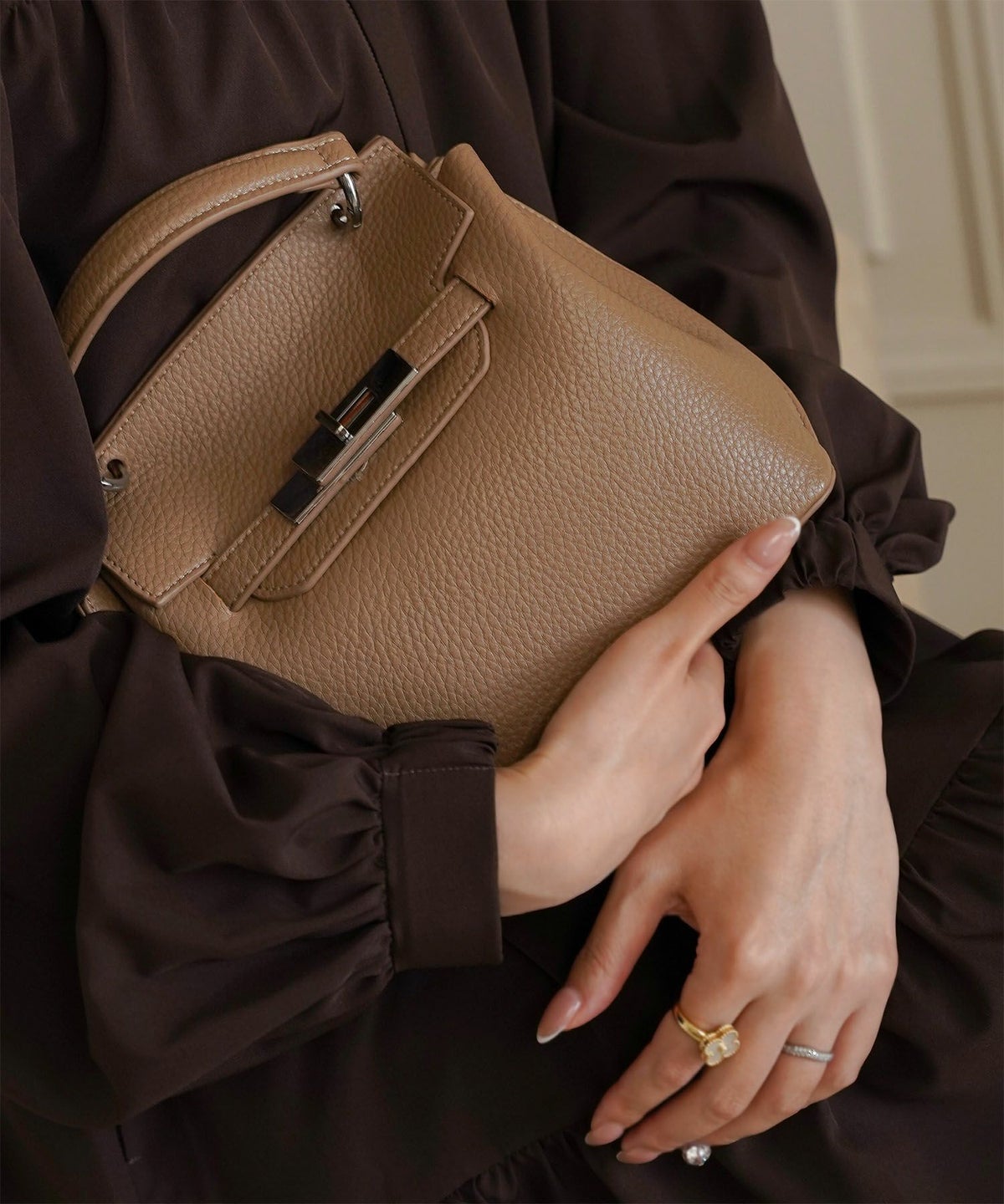 レディース バッグ きれいめ ショルダー 2way 合皮 ブラウン/ブラック/フリー