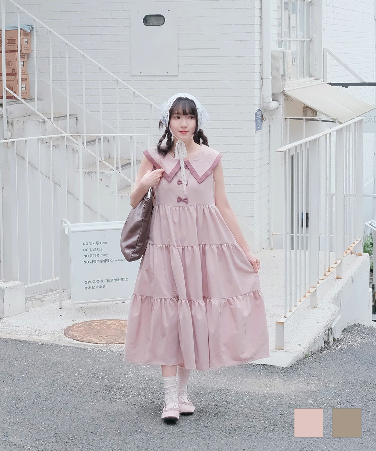 AmiBURBERRY ストライプ ノースリーブワンピース 160A 配色 ビッグカラー ノースリーブ ワンピ miolite 全2色｜mio321-0136
