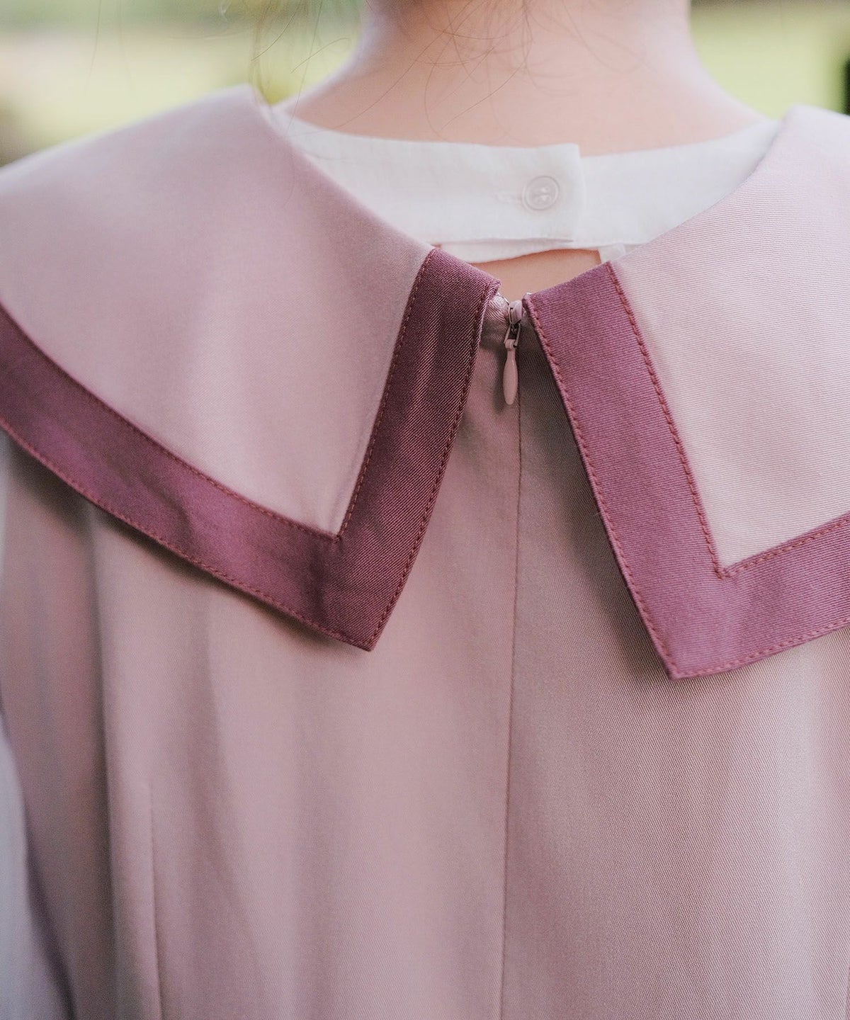 配色 ビッグカラー ノースリーブ ワンピ miolite ピンク/モカ