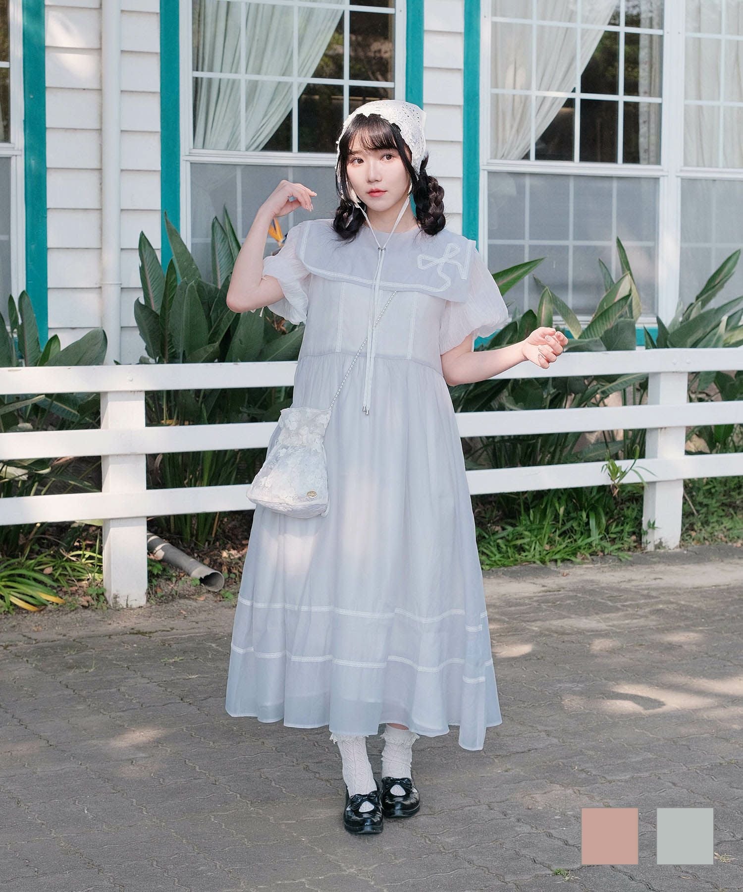 セーラーカラー レース ワンピース miolite 全2色｜mio341-0144【1