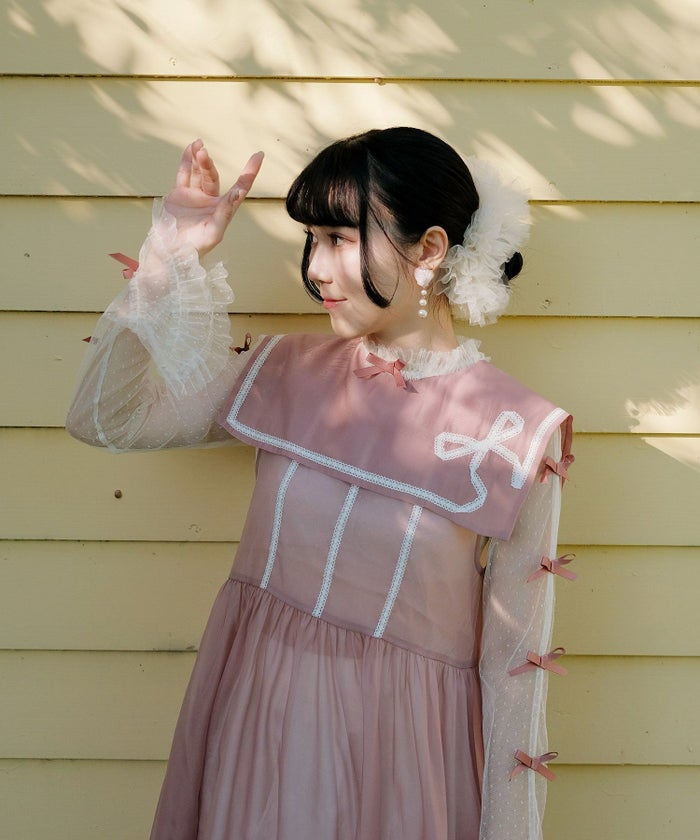 セーラーカラー レース ワンピース miolite ピンクベージュ/ブルーグレー