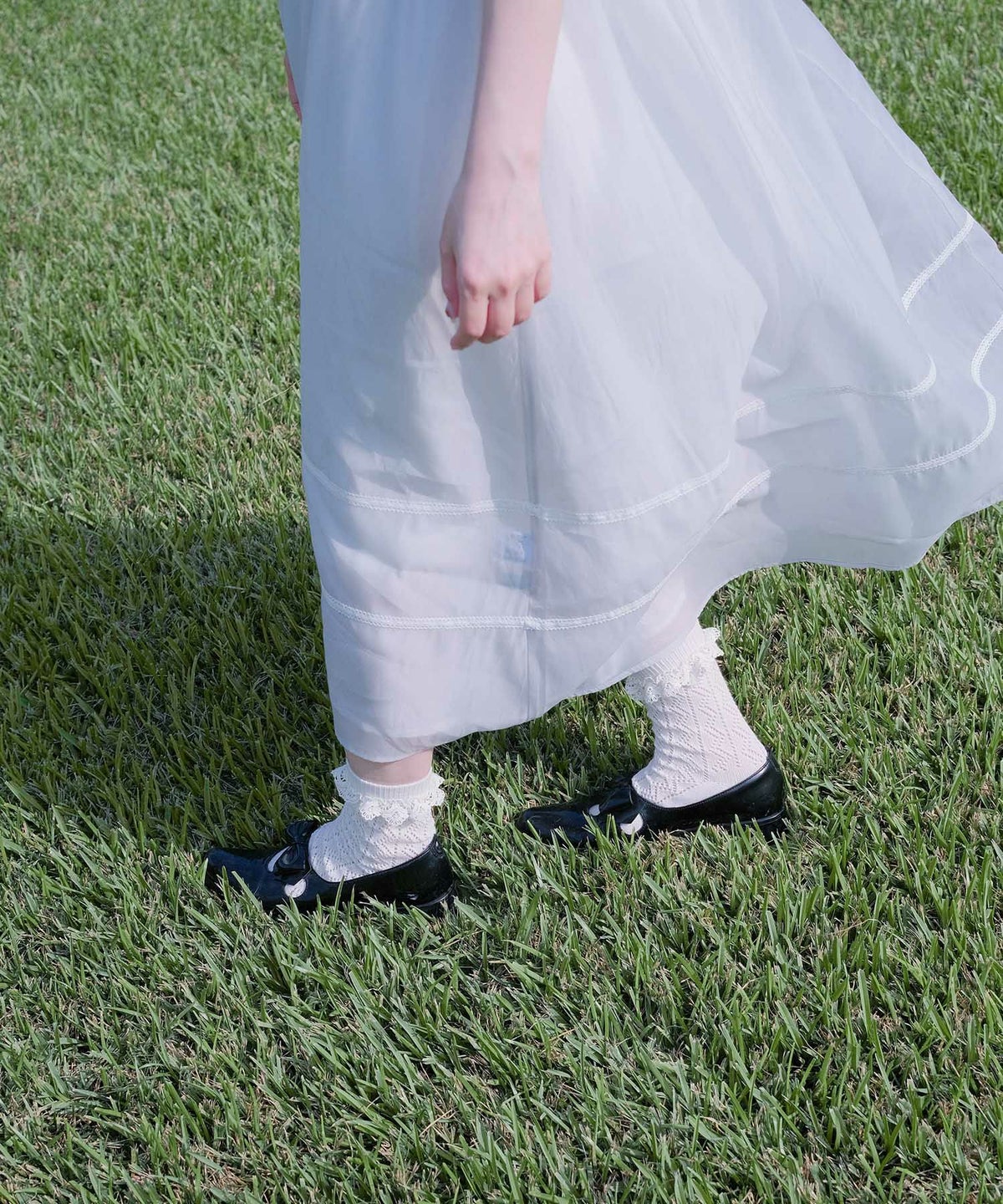 セーラーカラー レース ワンピース miolite ピンクベージュ/ブルーグレー