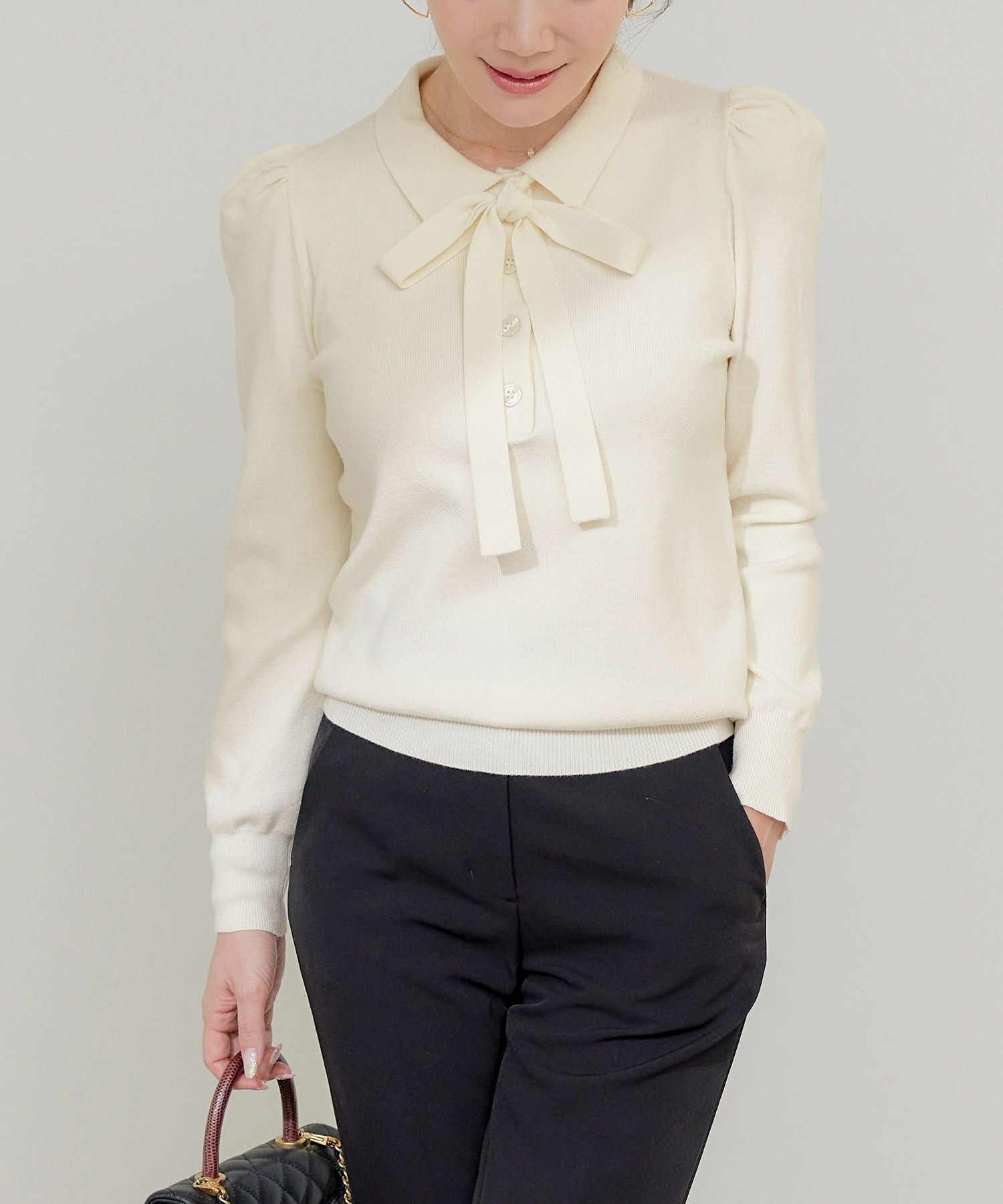 エコヴェロ 襟付き ボウタイ ニット Liala×PG